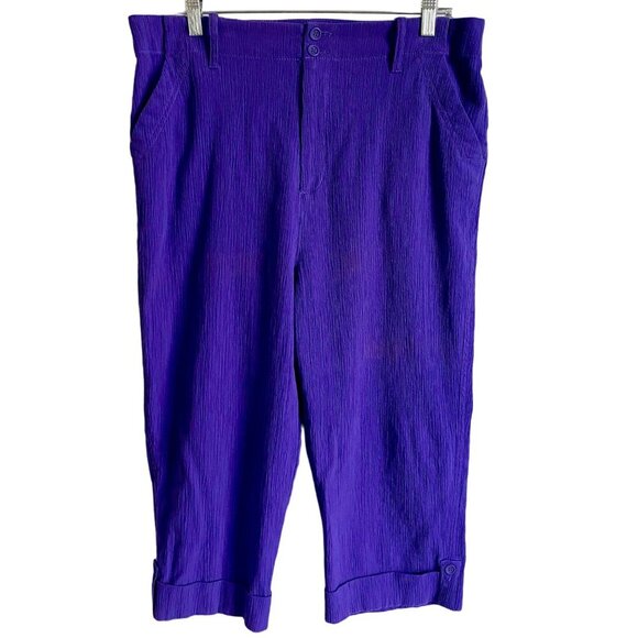 Drapers & Damons Purple Elastic Waist Pockets Cropped Pants Women's Size 14 - Picture 1 of 10